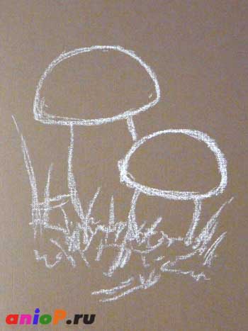 Рисуем белые грибы пастелью