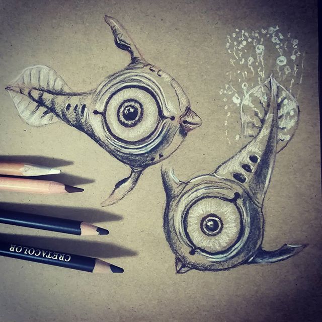 Рыба Пискун. По мотивам #Subnautica. #рисунки #скетч #уголь #рисование #пастель #sketch #drawing #pastel #charcoal #fish #рыба