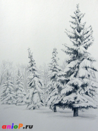 Рисование зимнего пейзажа